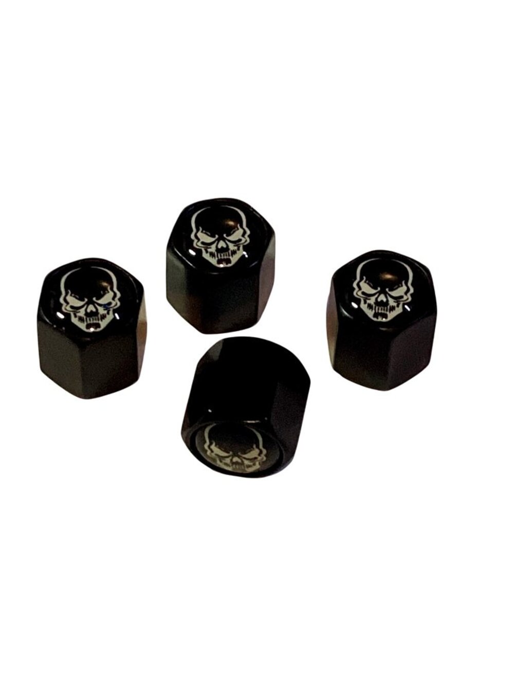 Black Gloss  Skull Aluminum  Wheel Valve Stem Caps  4 pcs NEW